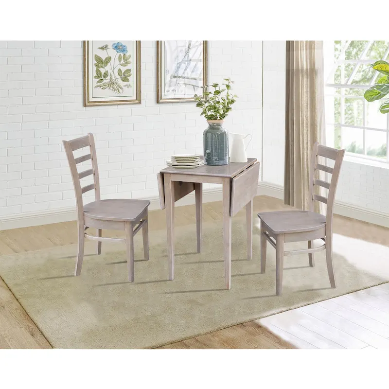 Small Dual Drop Leaf Table with Two Chairs, Washed Gray Taupe