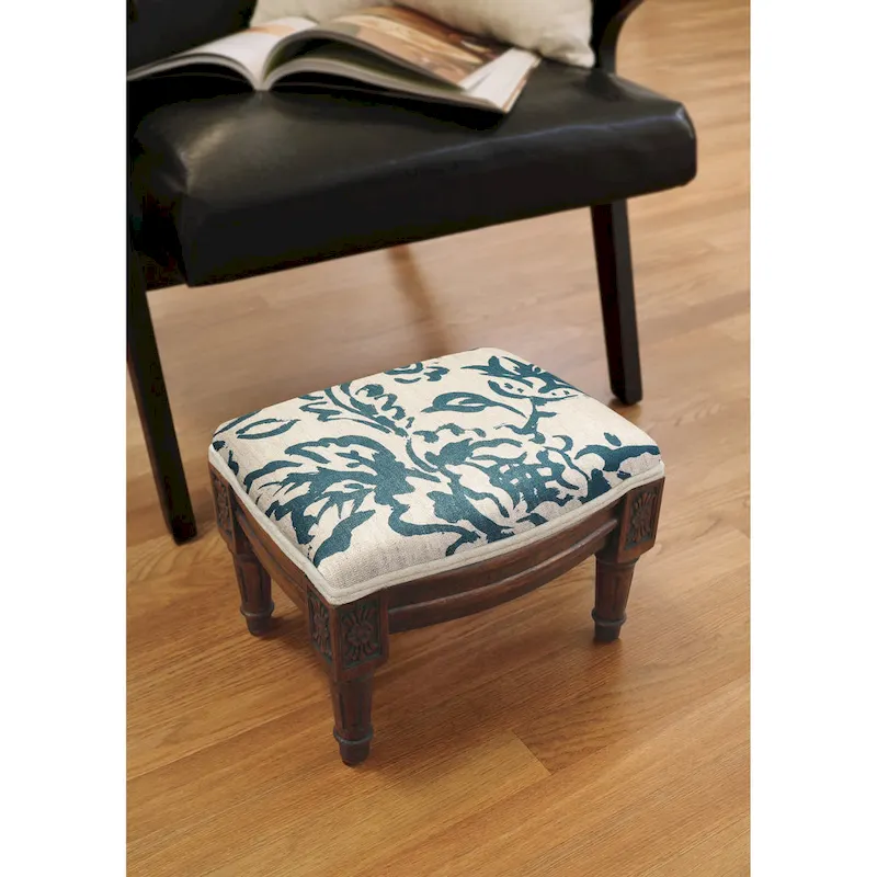 Blue Painterly Toile Footstool