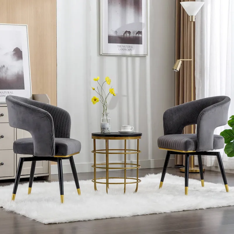 Swivel Velvet Dining Chair with Metal Legs, Set of 2
