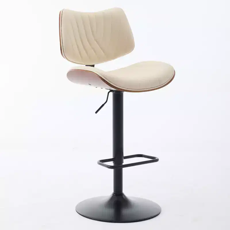 CLIHOME Set of 2 Walnut Bentwood Bar Stools, Modern Adjustable Counter Height Leather Upholstered Swivel Bar Chairs