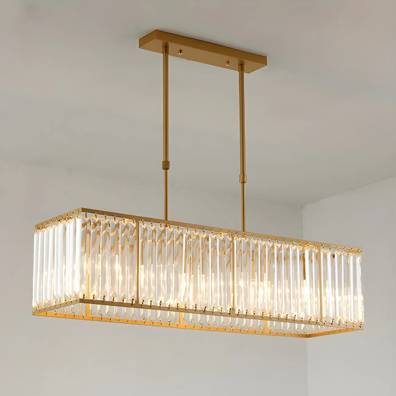 Luxury Crystal Gold Rectangle Island Pendant Light