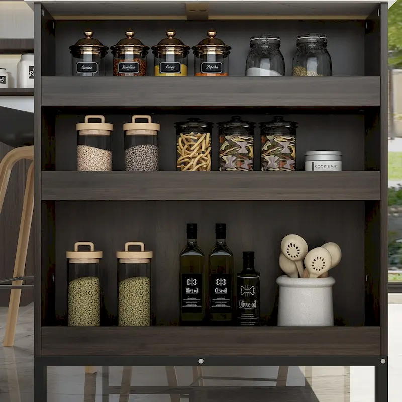 55.1 W Buffet Kitchen Island Cabinet with Open Shelves Two Drawers