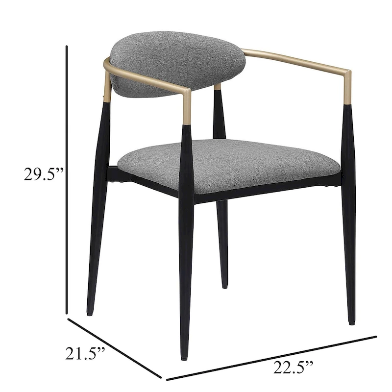 Exis Dining Armchair Set of 2, Modern Gray Fabric, Sleek Black Metal