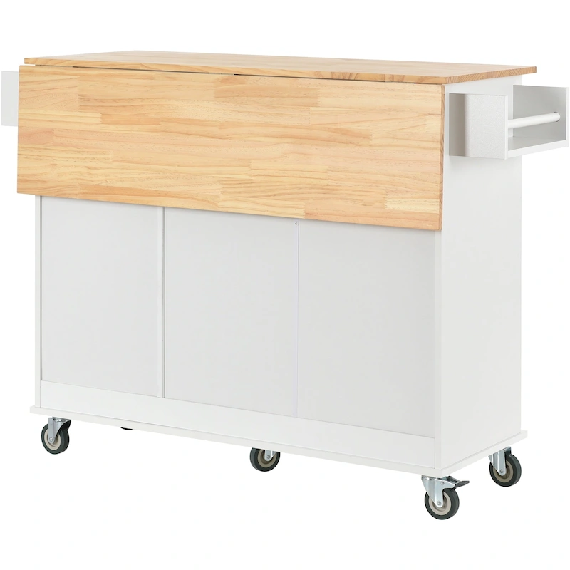 Kitchen Island Cart with Solid Wood Top and Locking Wheels