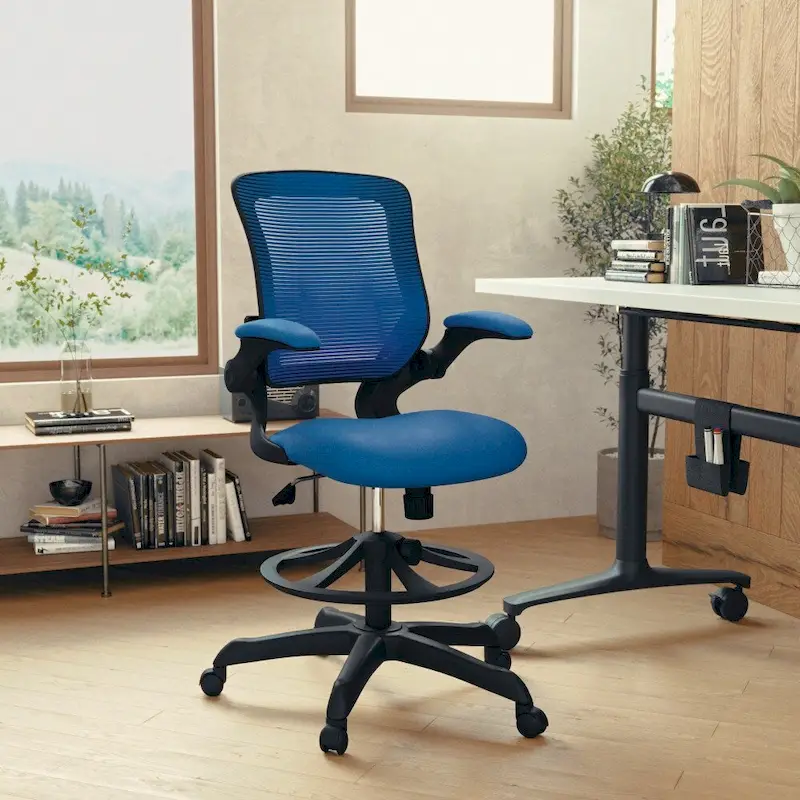 Mid-Back Mesh Ergonomic Drafting Chair with Foot Ring and Flip-Up Arms