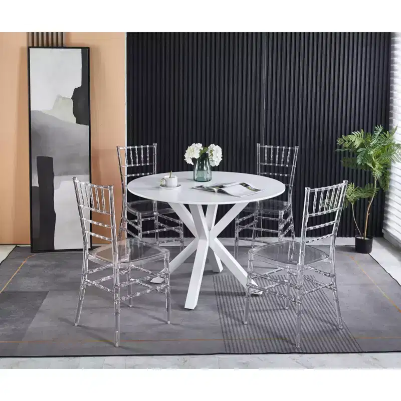 Set of 4 Wedding or Dining Chairs with Plastic Seats, Durable and Easy to Assemble