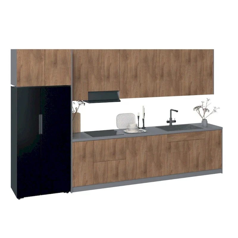 Black/White/Silver/Tan Modern Kitchen Cabinet Set, 157×24 in