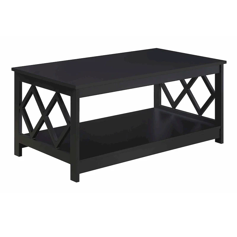 Black/White/Grey Diamond Cut-Out 2-Tier Coffee Table with Bottom Shelf