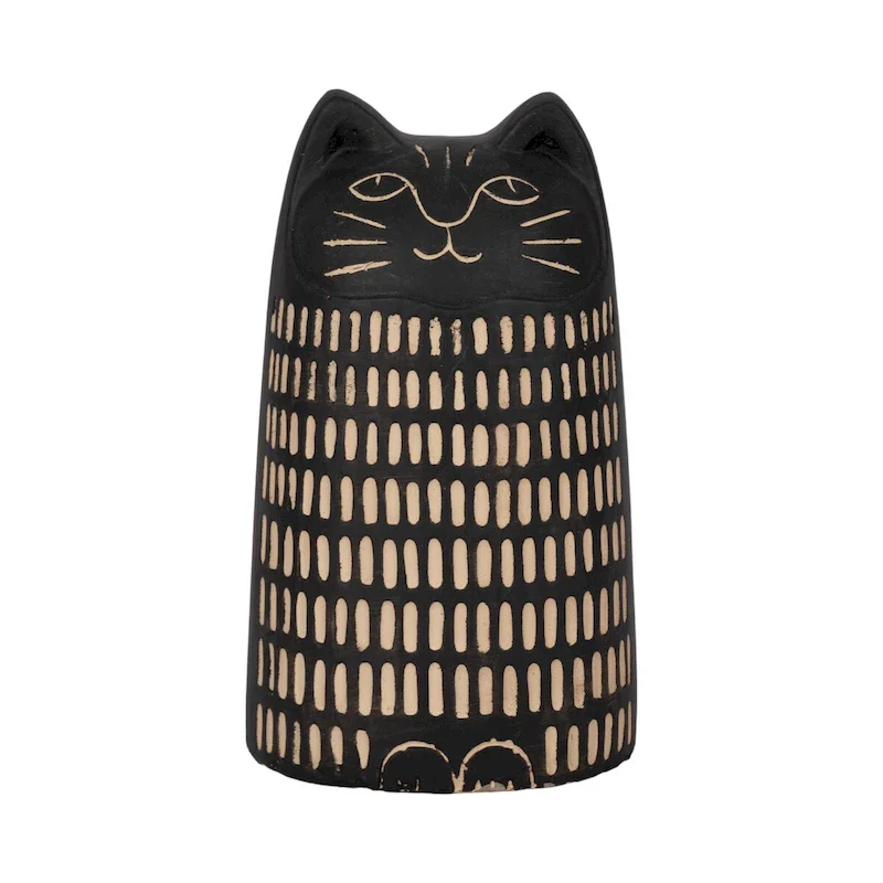 Sagebrook Home Cement Cat Figurine Enchanting 8-Inch Etched Lines Decor, Black Cement - 5  x 4  x 8
