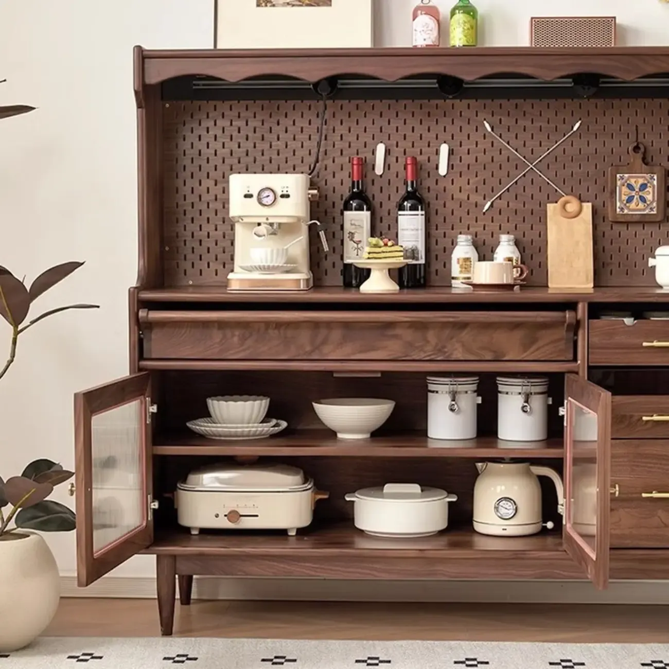 Lighting Wooden 3-Drawer Pegboard Back Brown Sideboard