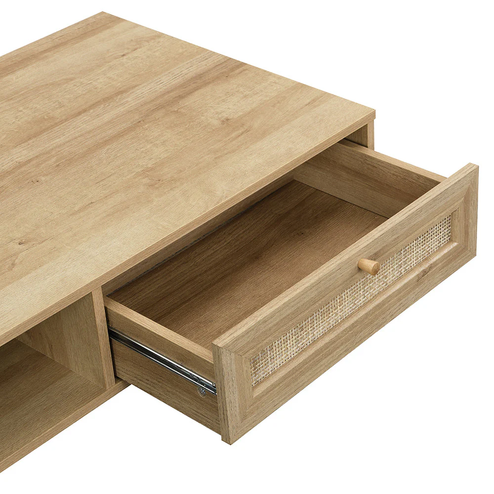 Woven Rattan Wooden Coffee Table in Natural