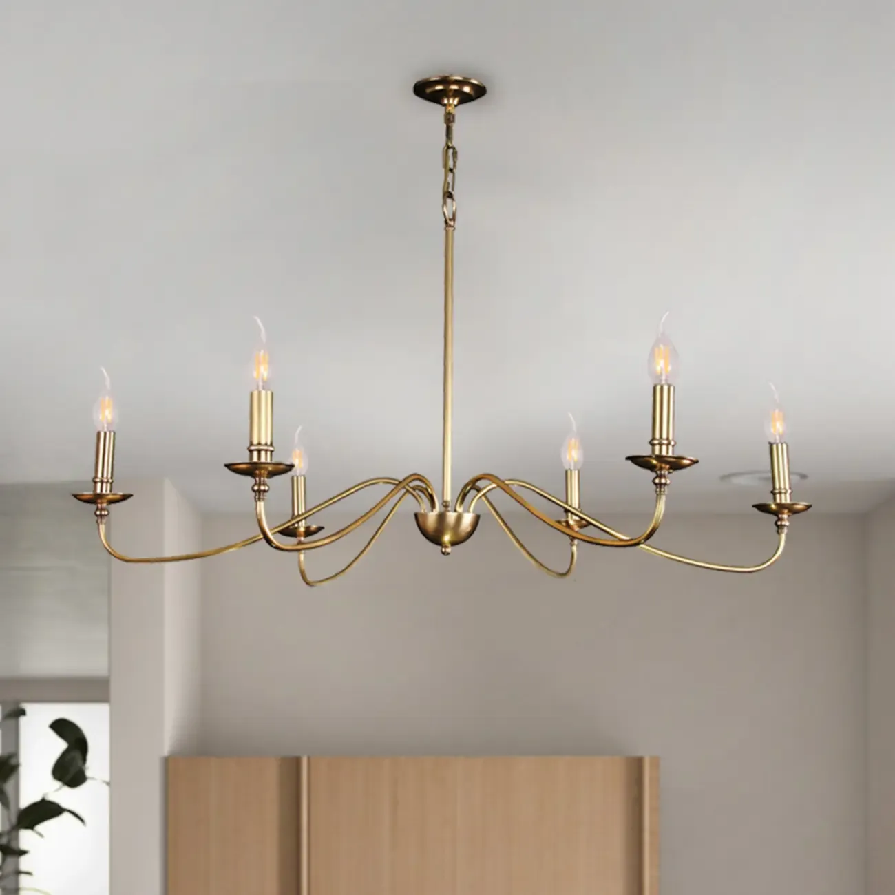 Simple Linear Gold Metal Candelabra Chandelier