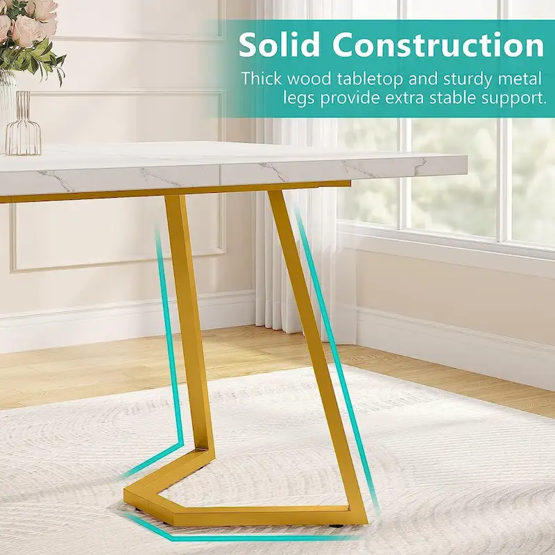 Home Office Computer Desk, White Gold 55 In Faux Marble Executive Desk