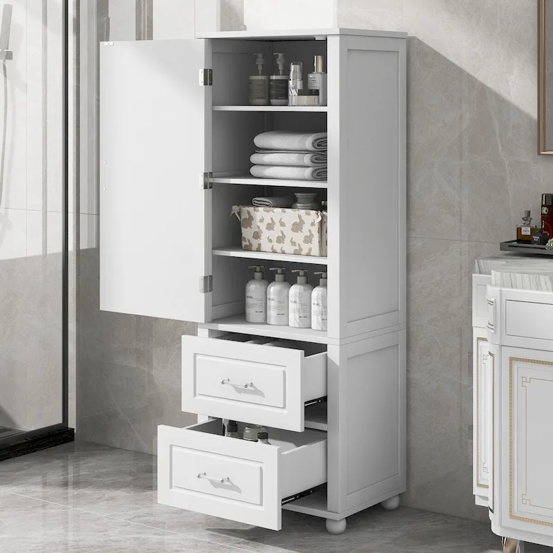 Freestanding Storage Cabinet with Two Drawers and Adjustable Shelf
