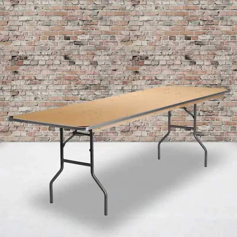 8-Foot Rectangular Birchwood Folding Banquet Table with Corner Guards