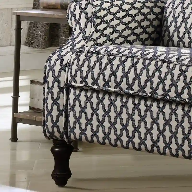 Manual Recliner Chair, Linen Trellis Pattern – Blue / Beige / Brown, Single
