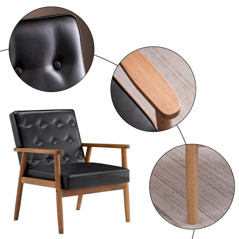 Leather Black/Brown Mid-century Accent Chair