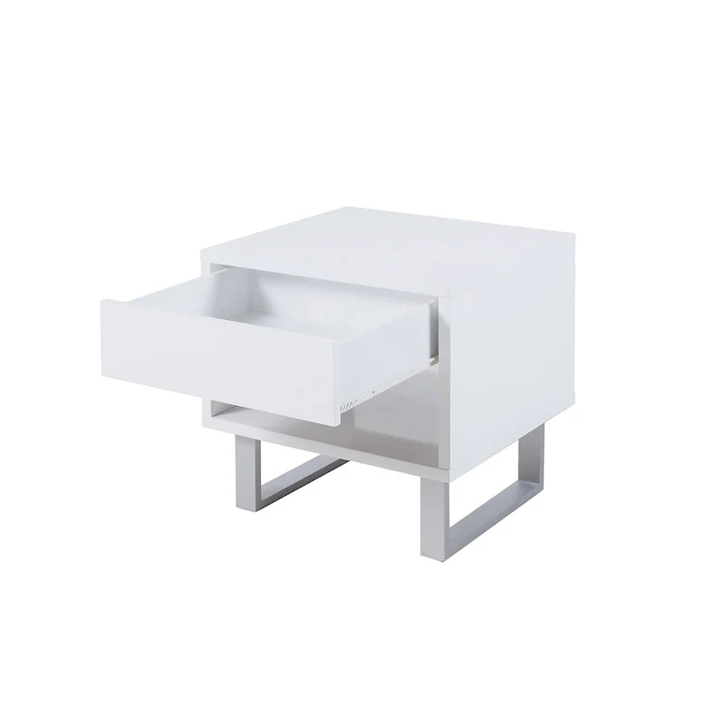 High Glossy White Rectangular 1-Drawer End Table