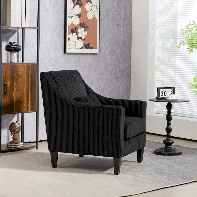 Black Modern 26.8 Arm Chair with Rubber Wood Legs