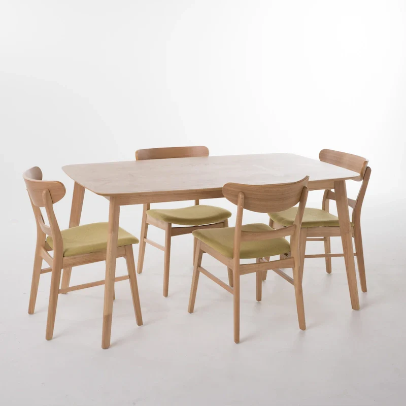 Mid-Century 5-Piece Dining Set, Walnut & Oak Finish, Upholstered Chairs