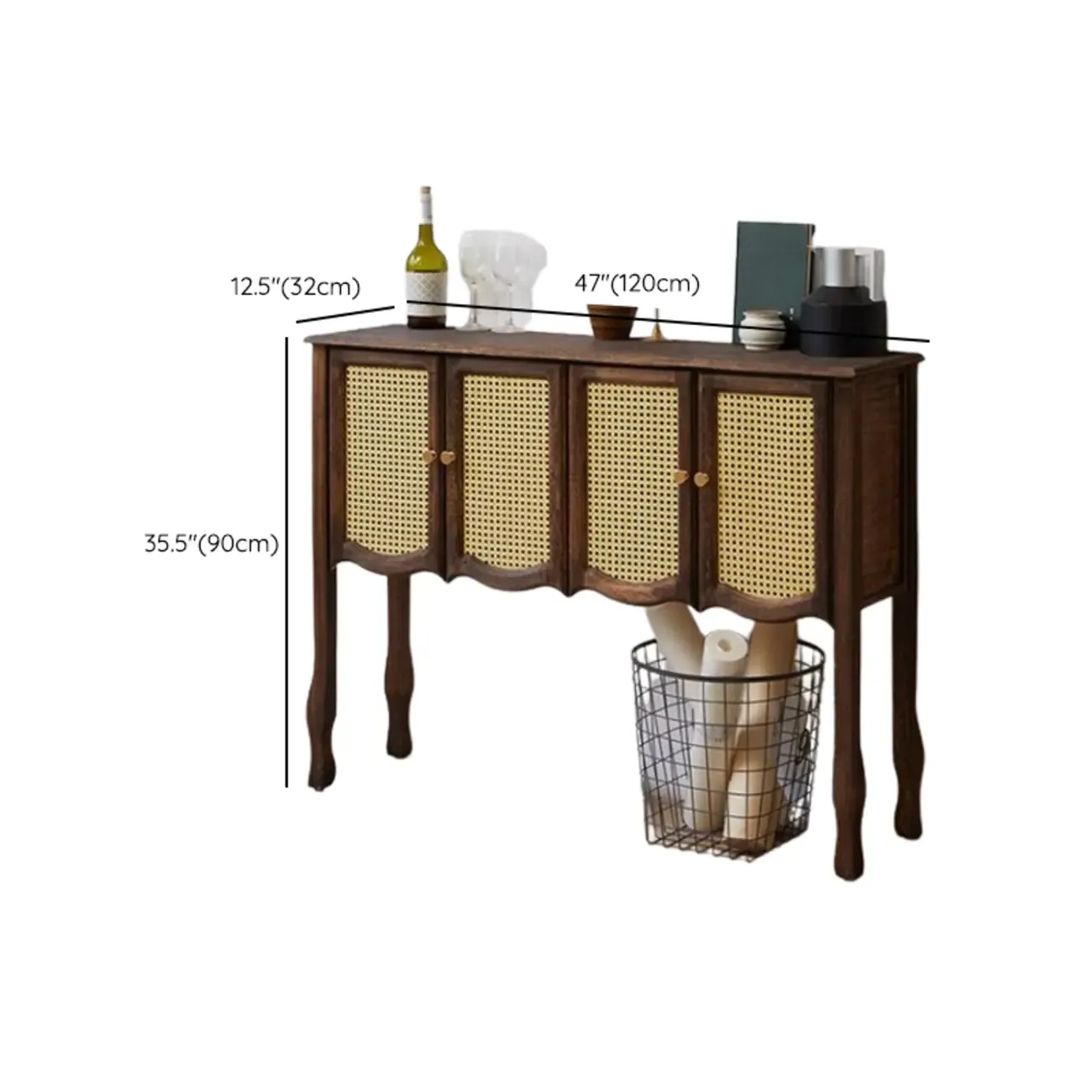 Traditional Brown Wooden Console Table with Drawers