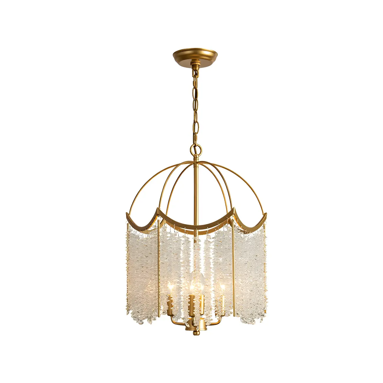Chic Gold Caged Crystal Tassel Chandelier