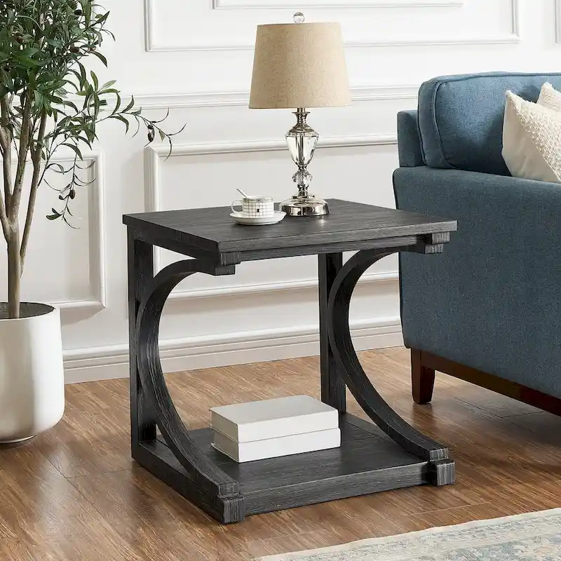 Grey / Black / Brown Geometric Coffee Table with Storage Shelf, for 1 User