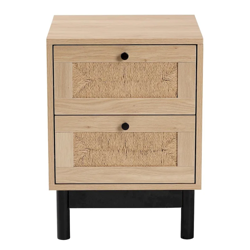 Light Brown and Black 2-Drawer End Table