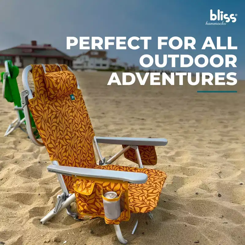 Bliss Hammocks Folding Beach Chair Recliner with Detachable Cooler