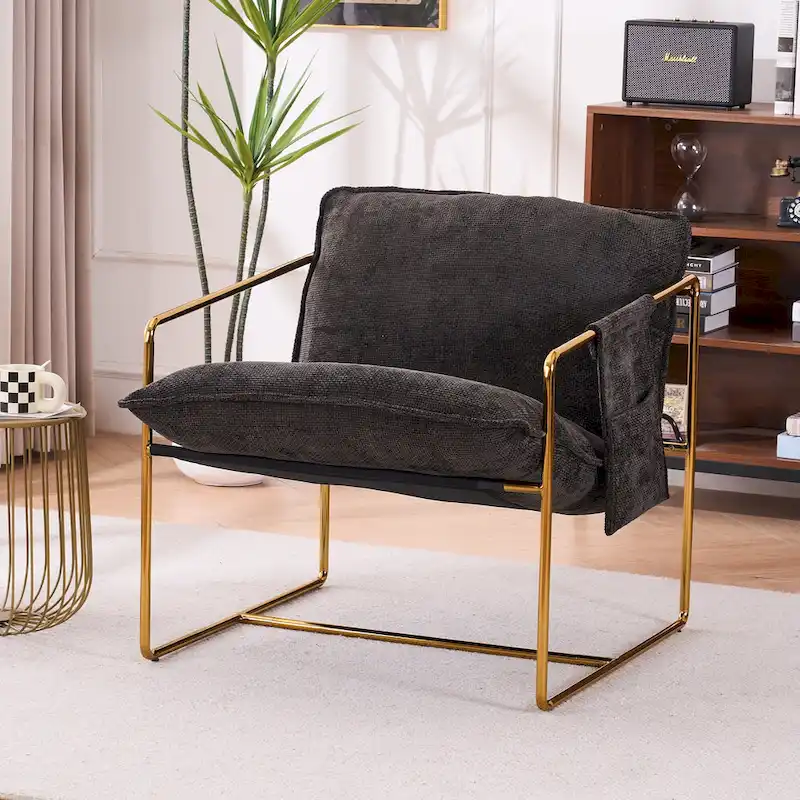 Velvet Arm Chair with Gold Metal Frame - Set of 2