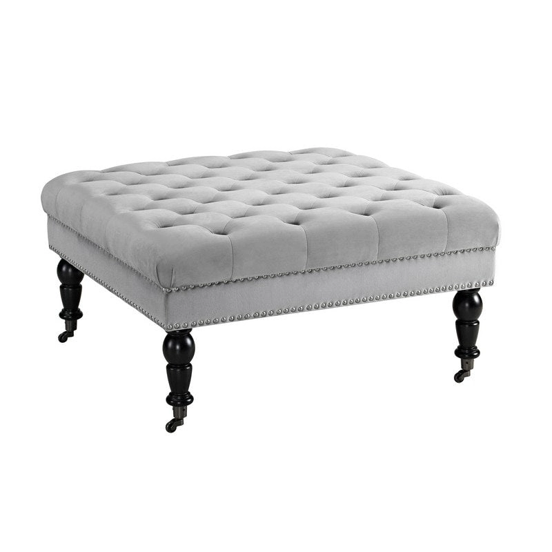 Abigal Grey Velvet Square Tufted Ottoman