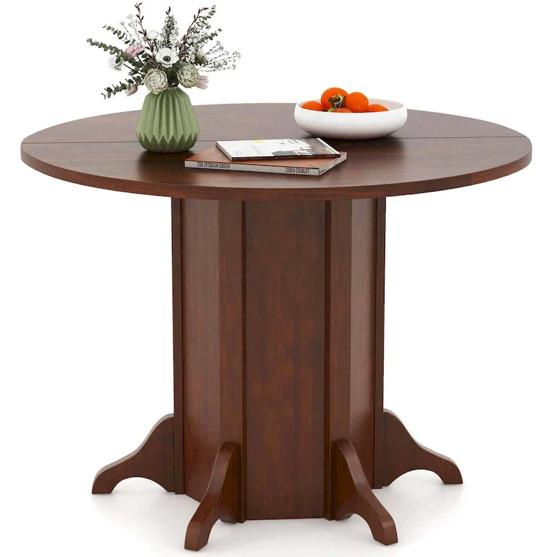 Round Dining Table 42 - Farmhouse Pedestal Base, Pine Wood, Acacia Veneer, Walnut, Seats 4-6, 300 lbs