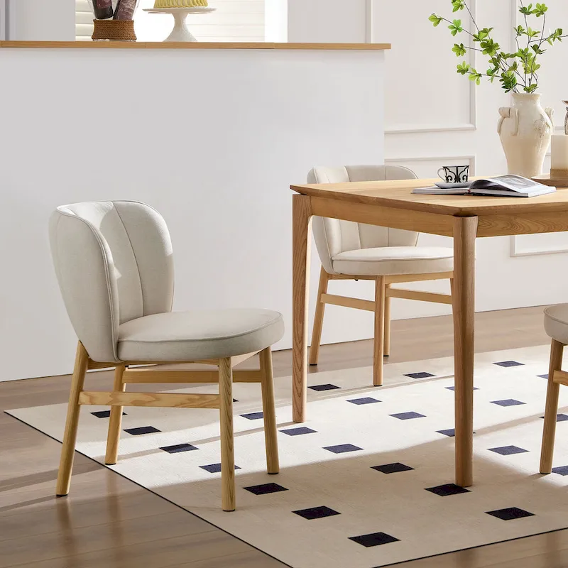 Wooden Frame Upholstered Shell Dining Chairs set of 2