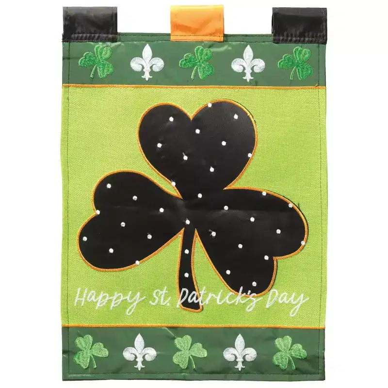 Magnolia Garden Happy St Patrick's Day Shamrocks and Fleur-de-lis 13 x 18 Inch Polyester Garden Flag