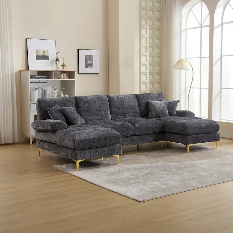 U-Shape Chenille Sectional Sofa, Multi-Color, Modern Style, Seats 5+