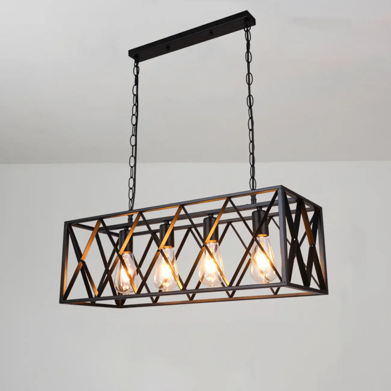Industrial Rectangle Black 4-Light Kitchen Island Light