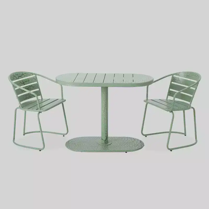 Santa Monica 3pc Iron Patio Bistro Set - Crackle Green - Christopher Knight Home: Weather-Resistant, 2-Seater Outdoor Dining Set