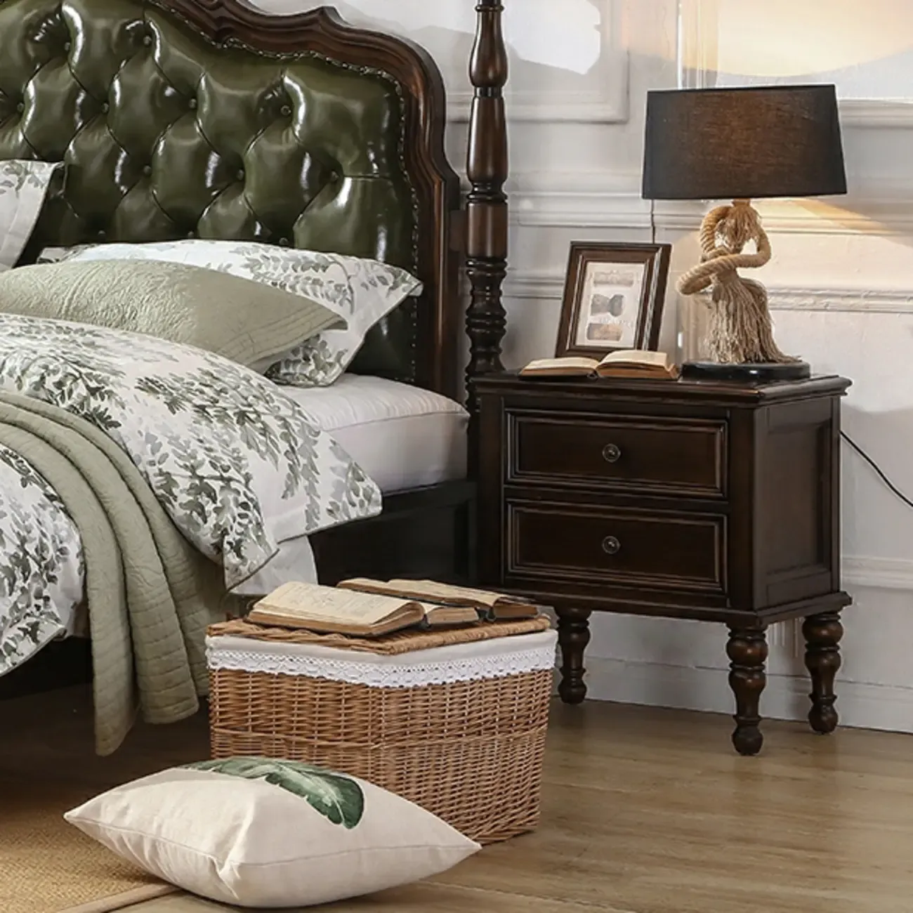 Classic Brown Espresso Wood 2-Drawer Standard Nightstand