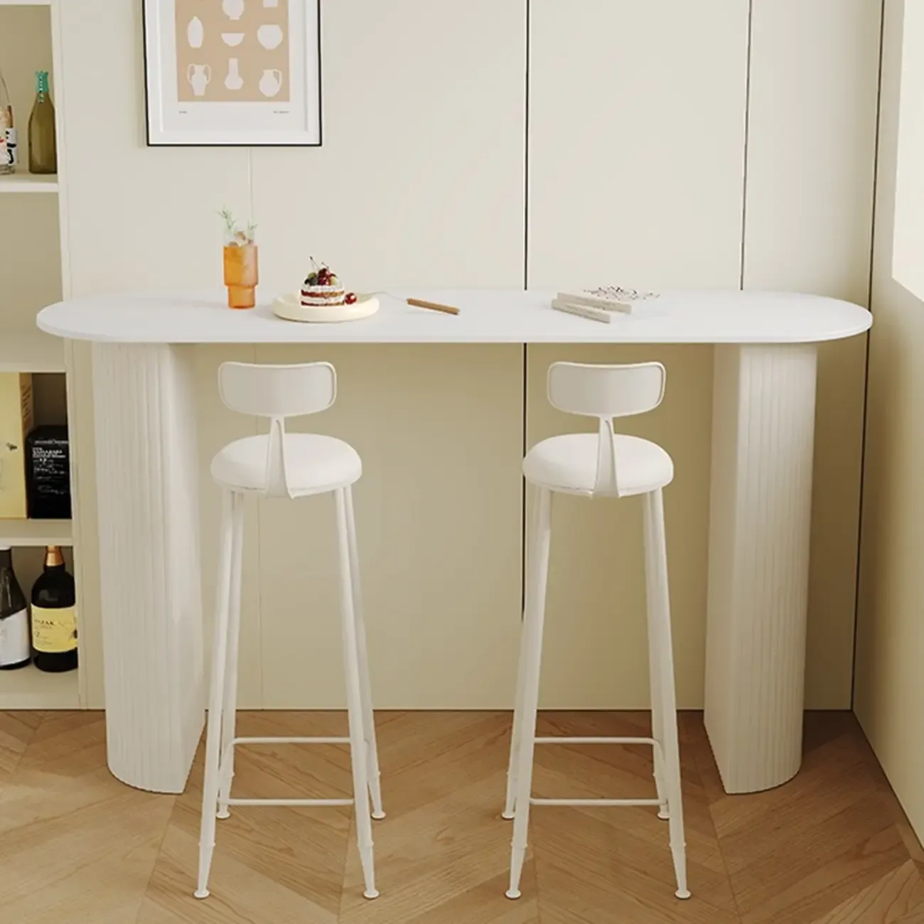 Modern White Stone Top Bar Table Double Pedestal Base