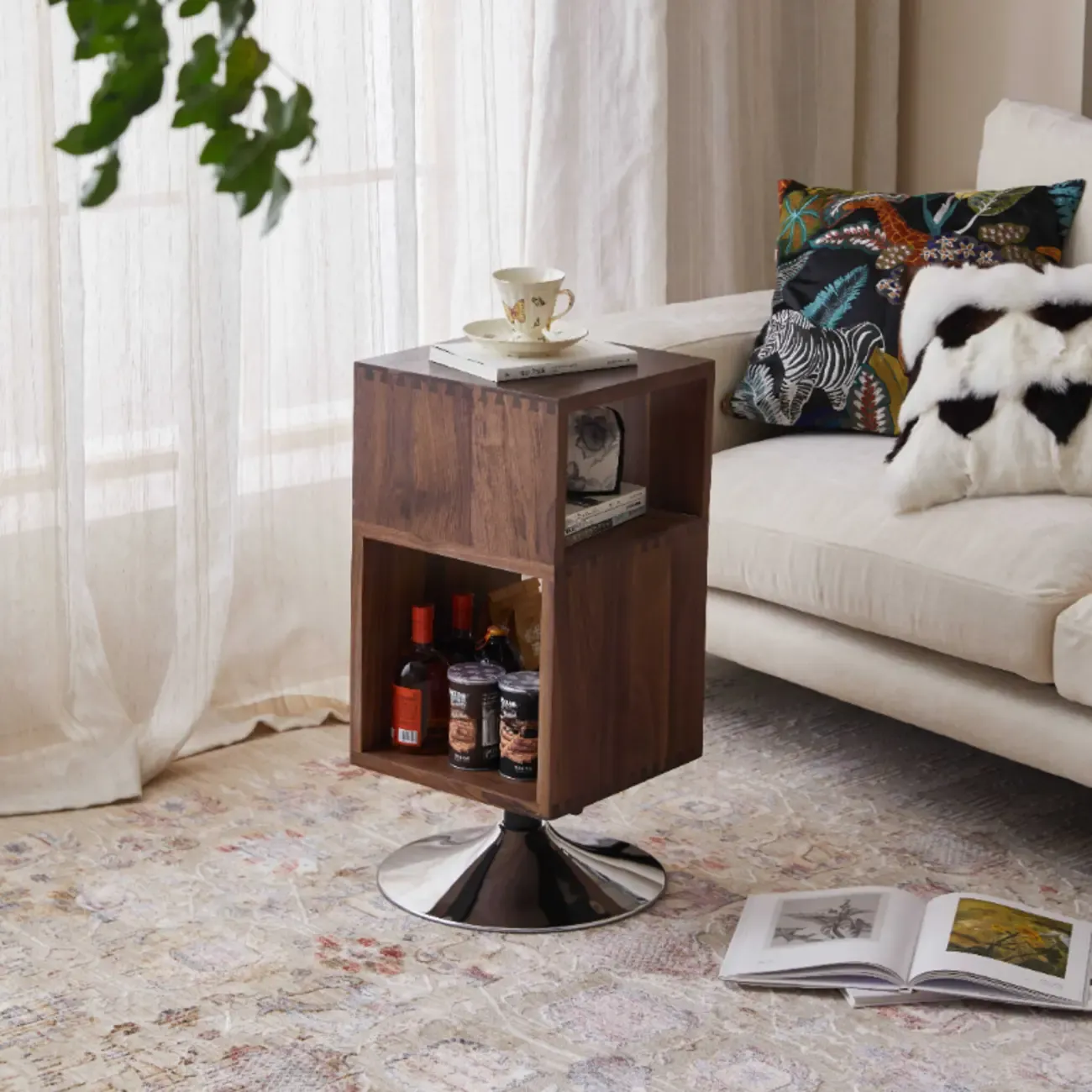 Timeless Rectangular Wooden 360¡ã Rotating Side Table