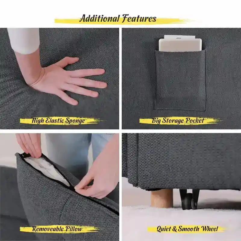 4 in 1 Multi-Function Folding Sofa Folding Bed Single Futon Couch Guest Bed with 2 Throw Pillows