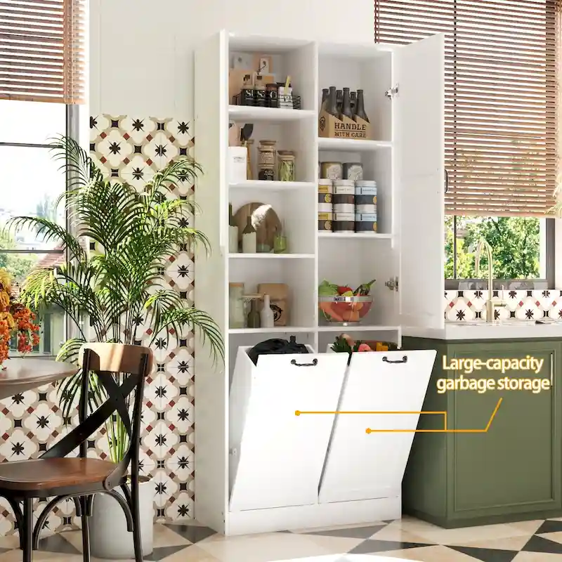 White Tall Storage Cabinet with Rotating Drawers, Single Door