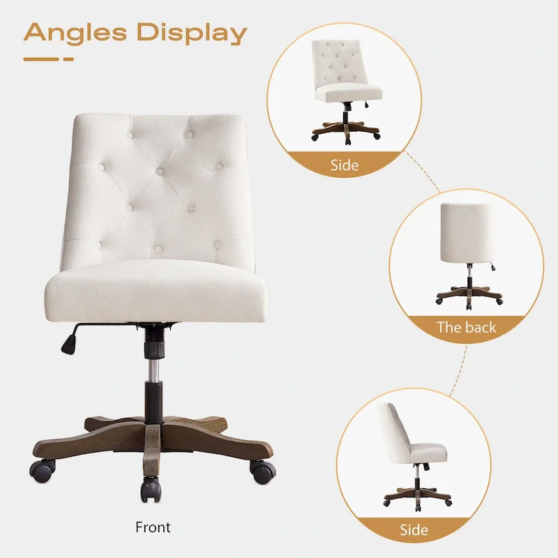 Home Computer Office Chair with Wheels Adjustable Height, Linen Fabric Upholstered Chair Swivel