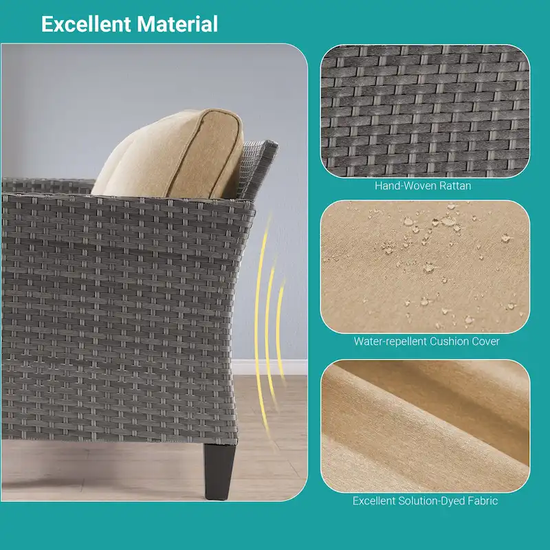 BONOSUKI 3-Piece Patio Sofa Set Grey Rattan with Side Table