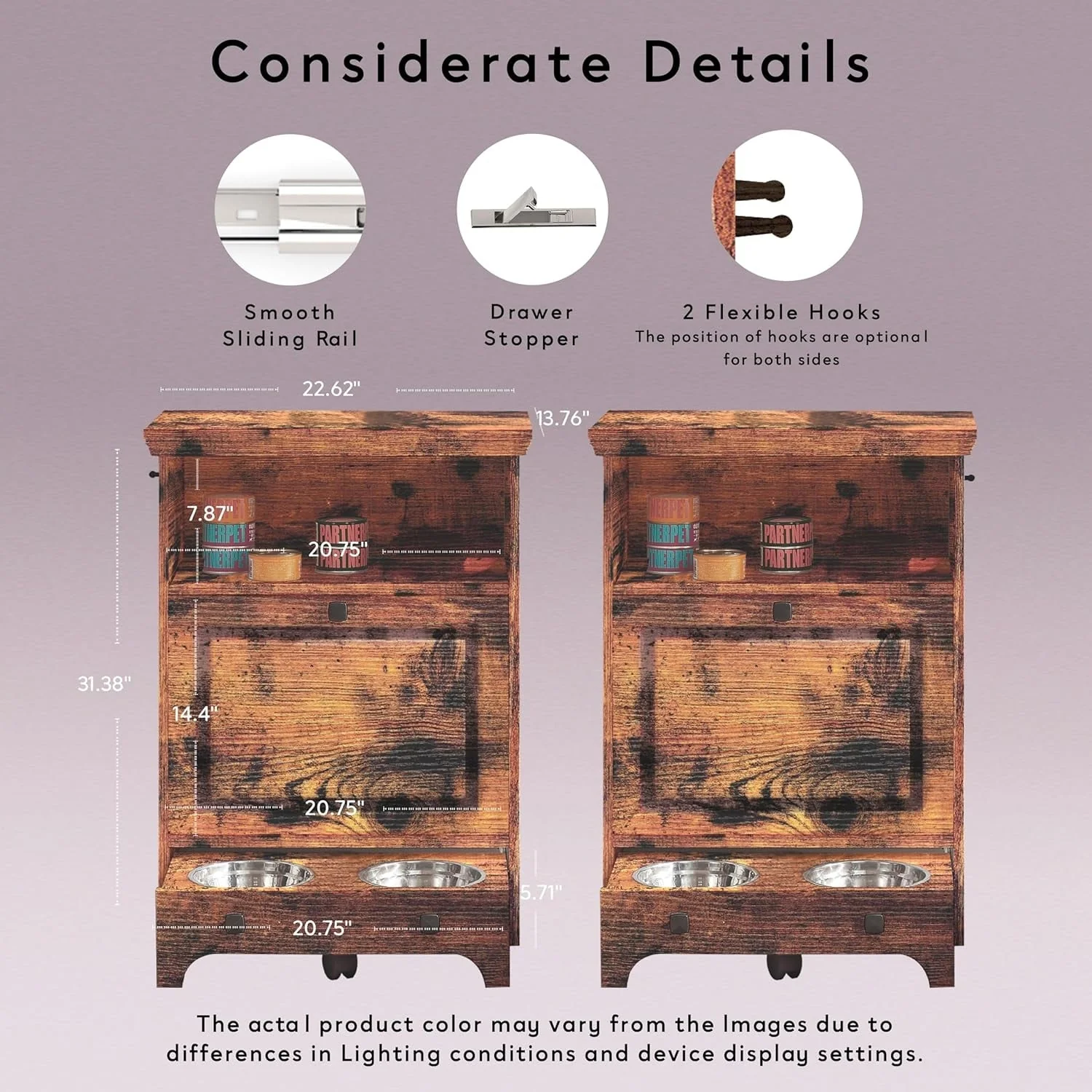 Roomfitters Dog Feeding Station with 2 Elevated Dog Bowls, Tilt Out Pet Feeding Cabinet Station