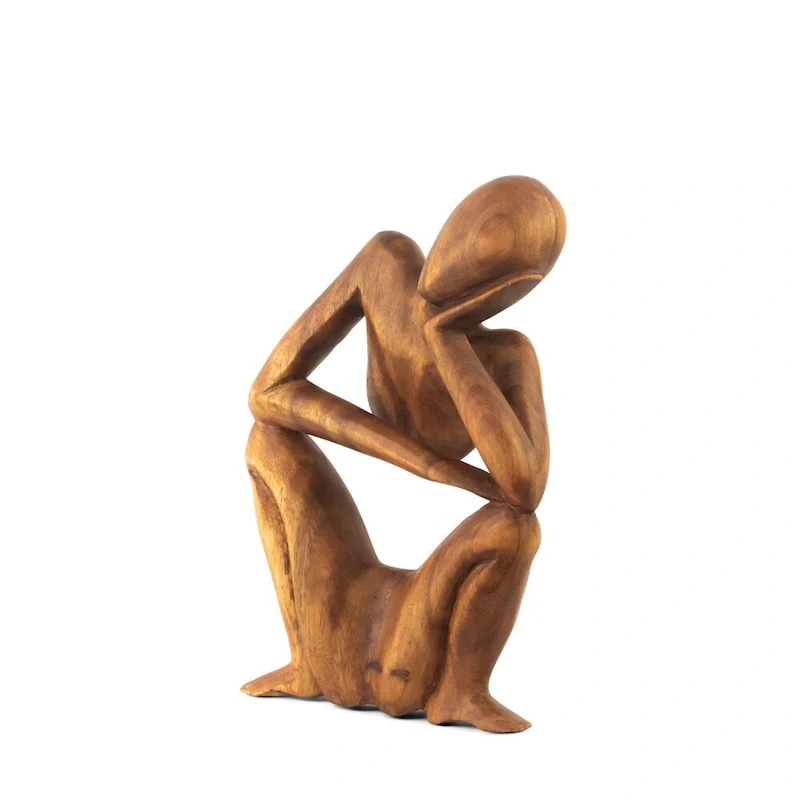 12  Wooden Handmade Abstract Sculpture Statue Handcrafted  Squatting Man Thinking - Gift Art Decorative Home Decor Figurine