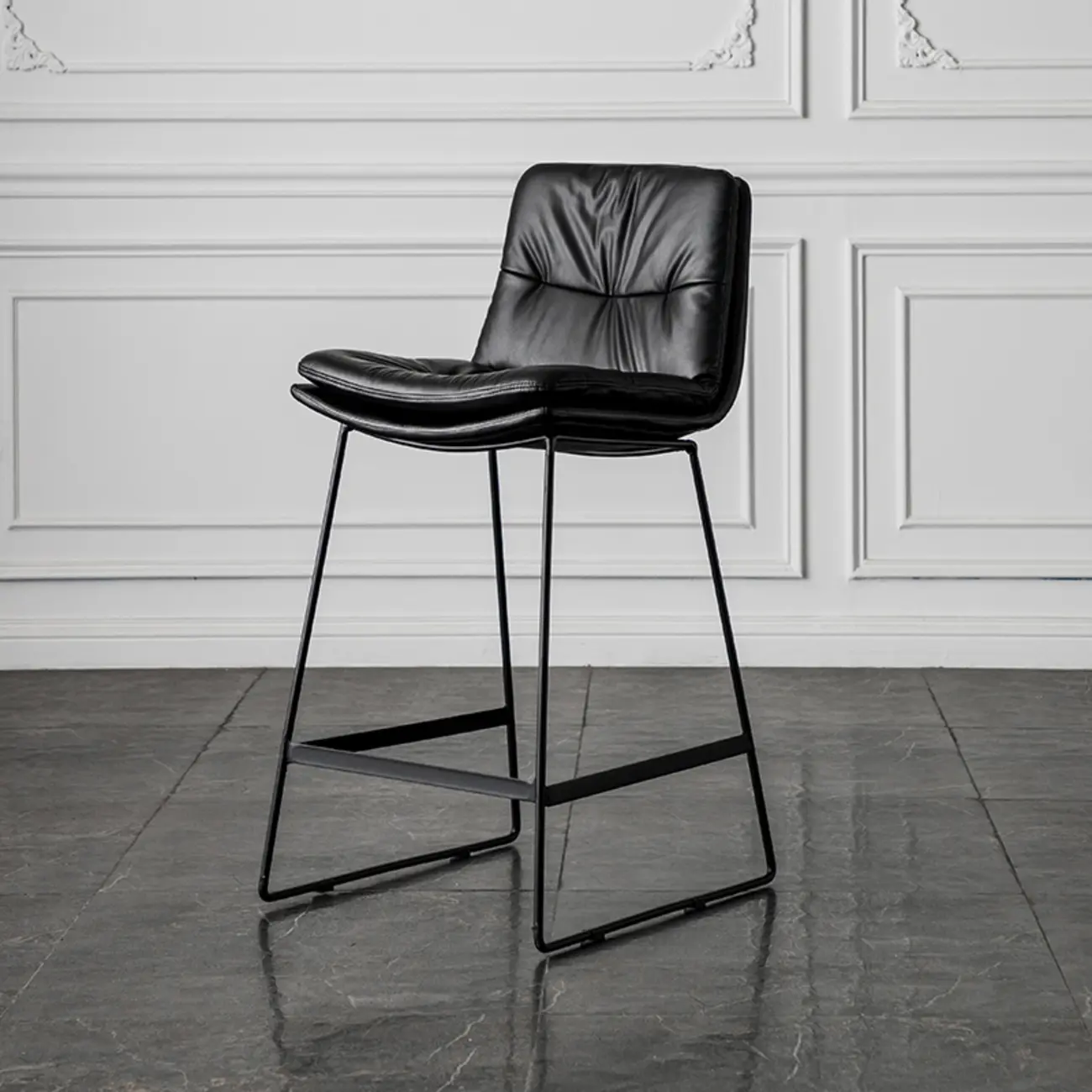 Modern Upholstered Low Back Metal Sled Bar Stools