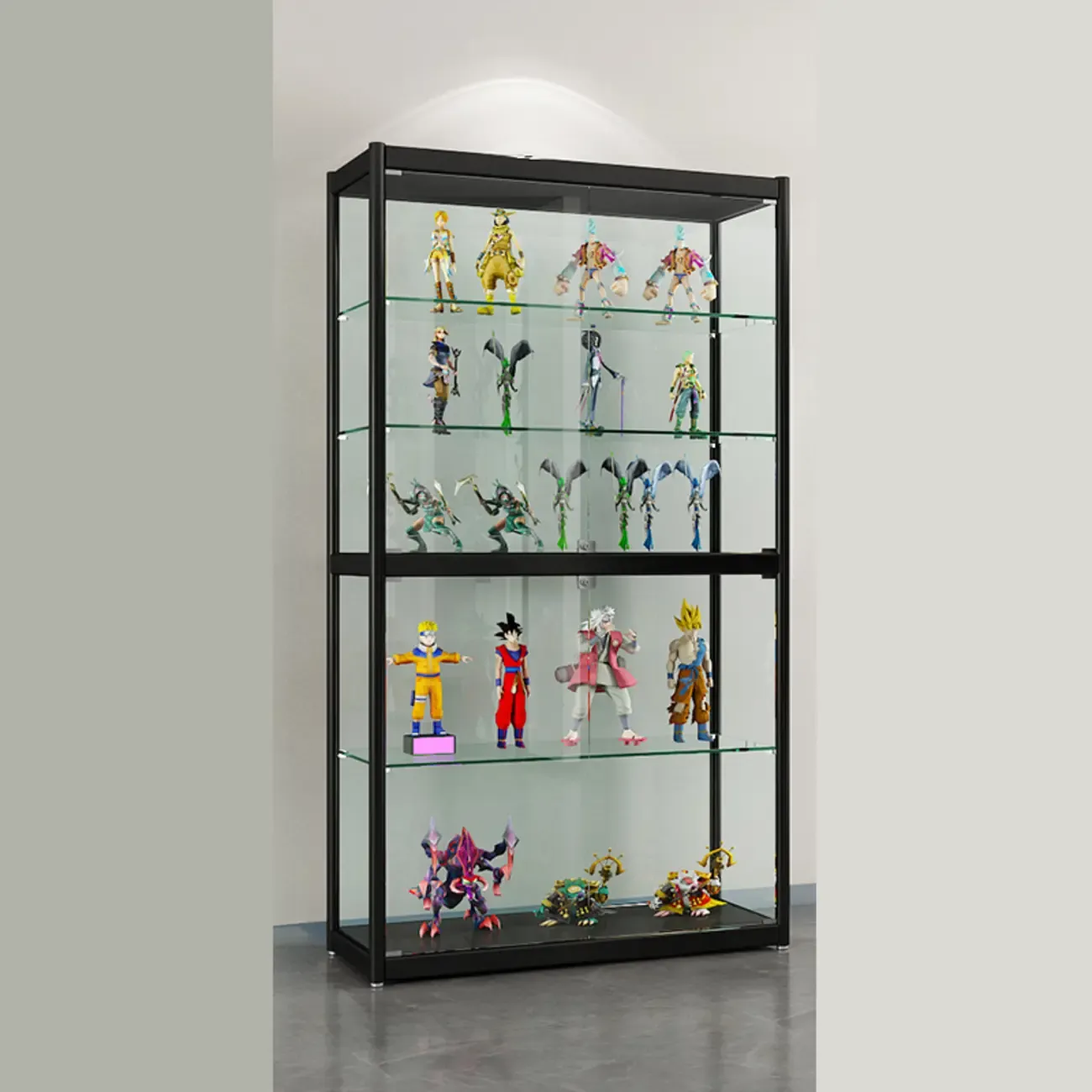 Adjustable Black Metal Shelf Glass Display Cabinet