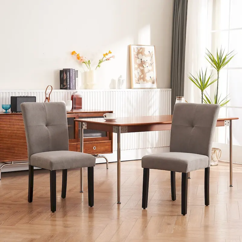 Set of 2 Fabric Upholstered Simple and Modern Design Tufted Back Dining Side Chair