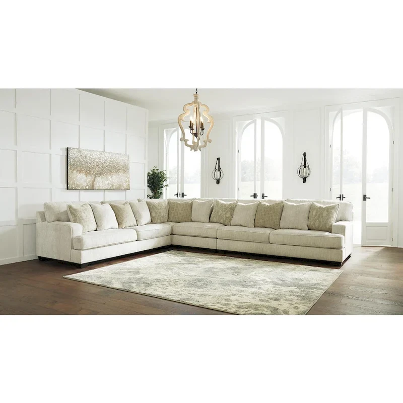 Ivory and Peach 4-Piece Sectional Sofa